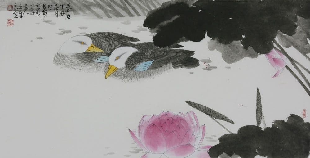 Lotus Flowers and Birds