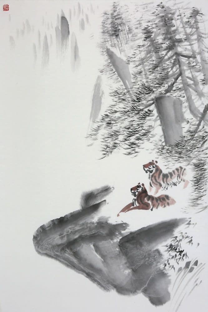 Twin Tigers in the Pine Wind